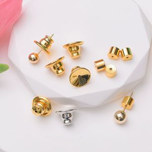 Pendientes cilíndricos sencillos de 5mm, tapones para los oídos, pendientes con forma de platillo volador de latón dorado de 18K, para hacer pendientes - Product Image 2