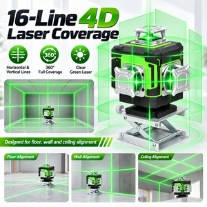 DERUIDA Outils à main multifonctionnels, niveau laser rotatif 4D 16 lignes vert, niveaux laser automatiques populaires avec trépied DIY pour une utilisation facile - Product Image 4
