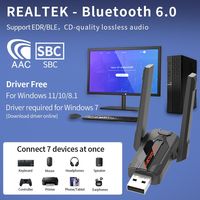 Nouvel adaptateur USB BT 6.0 ignifuge avec puce IC Realtek, récepteur et émetteur audio sans pilote pour PC, portée 150 m
