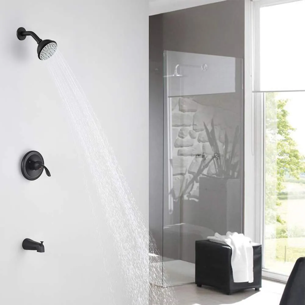 Aquacubic CUPC Multi-function Matte Black Wall Mounted Bathroom Shower Bathtub Faucet Mixer System Set