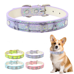 Kalung Anjing Modern Tahan Lama dengan Nama Kustom, Hiasan Huruf Berlian Imitasi DIY, Personalisasi, Glitter PU Solid, Dapat Disesuaikan, Berkilau - Product Image 1