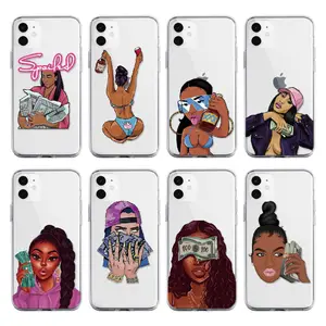 Custom Design Print black girl clear mobile phone cover tpu make money not friends for iPhone 14 Pro Max Phone Case