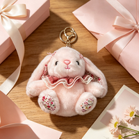 Porte-clés en peluche lapin à oreilles tombantes, adorable jouet en peluche lapin avec col à carreaux, mini breloques pour sacs à main, sacs à dos, portefeuilles