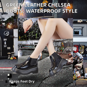 Bottines Chelsea Signature Green Oxhide pour femme, talon épais, plateforme imperméable, idéales pour les journées urbaines pluvieuses et les trajets quotidiens. - Product Image 2
