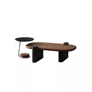 Mesa de Centro Ovalada de Madera Maciza Wanjulai, Muebles de Sala de Estar Modernos y Minimalistas Hechos a Mano - Product Image 1