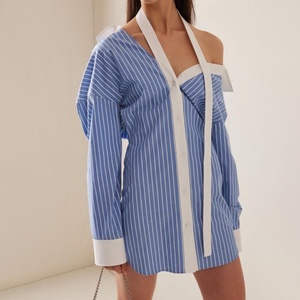 เดรสเชิ้ตสไตล์ฝรั่งเศสแบบสั่งทำพิเศษ คอลเลคชั่น 2026 ลายทางสีสันตัดกัน แขนยาว สำหรับผู้หญิง สวมใส่สบาย - Product Image 1