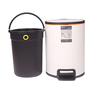 White Round Pedal Trash Can 6L Cylindrical Indoor Waste <b>Bin</b> With Foot Operated Lid For Home Living Room Use - Product Image 1
