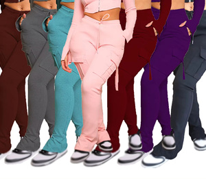 Conyson New Design Cargo Pant Ladies Casual Drawstring <strong>Split</strong> <strong>Trouser</strong> Woman Clothes Polyester Pants With Pocket Women <strong>Trousers</strong> - Product Image 1
