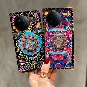 Étui de téléphone carré de style ethnique rétro pour VIVO S16E V27E S10R V23E X90 <span class=keywords><strong>Pro</strong></span> Y77 Y35 Y22 Y02S T1 Y75, coque vintage bohème avec anneau - Product Image 1