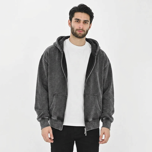 Acid Wash Heavyweight Zipper Hoodie French Terry Blank Cropped Hoodies Sweatshirt Zip up Hoodies - Product Image 1