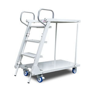 Supermarket Order Picking Movable Platform Step <strong>Ladder</strong> <strong>Cart</strong> With Handrail