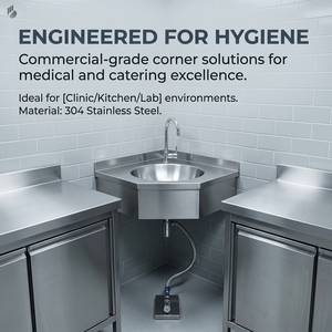 Évier en acier inoxydable pour cuisine commerciale, équipement de cuisine, évier d'angle avec robinet à bouton-poussoir, évier de cuisine en acier inoxydable 304 - Product Image 4