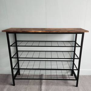 Banc à chaussures noir, étagère à chaussures moderne en bois à 4 niveaux, organisateur de rangement - Product Image 1