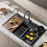 Évier de cuisine moderne carré multifonctionnel en acier inoxydable avec égouttoir et bac à légumes