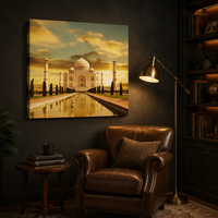 Tableau mural moderne sans cadre Taj Mahal Coucher de soleil, toile tendue, peinture à l'huile de paysage pour salon et hôtel