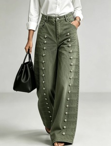 Jeans de Mezclilla de Cintura Alta y Pierna Ancha para Mujer, con Detalles de Botones, Corte Holgado, Largos, Lavados, Estilo Casual, para Otoño - Product Image 2