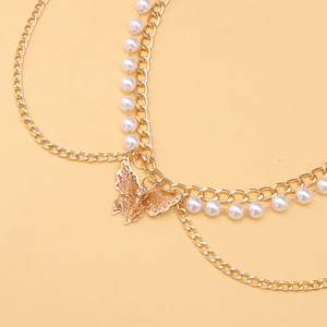 Cadena corporal de moda estilo mariposa dorada con perlas de imitación, joyería de fiesta de varias capas - Product Image 4