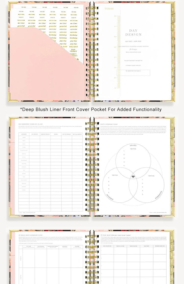 Custom 2023-2024 Floral Printed Spiral Daily Weekly Mo<i></i>nthly Planner Women Workout Goal Agenda Notebook