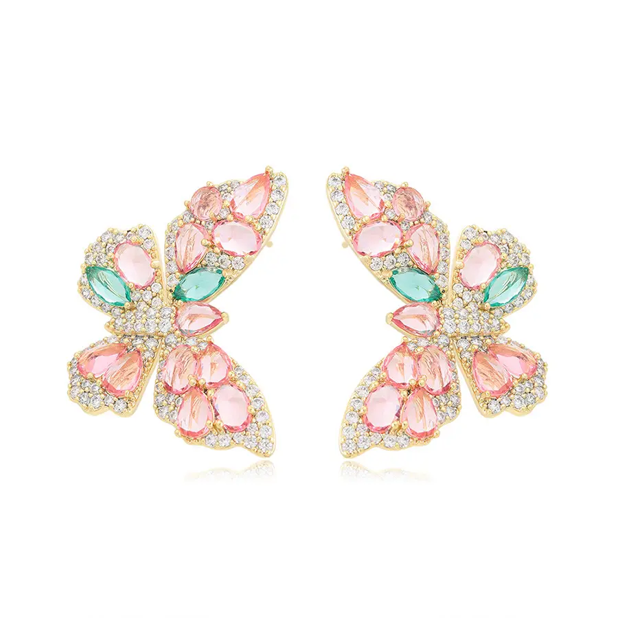 A00915102 xuping jewelry Luxury Custom Elegant Fashion Pink Green Crystal Stone 14K Gold Plated Earrings