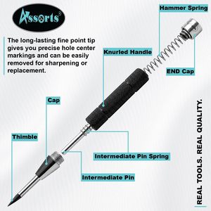 Assorts Center <b>Punch</b> Set 130mm 140mm Spring Loaded Adjustable Knurled Handle CR-V Steel - Product Image 6