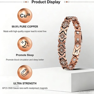 Pure <b>Copper</b> <b>Bracelet</b> Classic Flower Design Magnetic Chain <b>Bracelet</b> Jewelry for Treatment and Repair Fashionable Style - Product Image 3