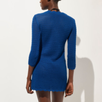 Robe Courte Tricotée pour Femme, Manches 3/4, Bord Festonné, Crochet Creux, Idéale pour les Vacances d'Été et la Plage – Fabrication Personnalisée