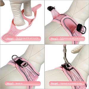 Arnés de moda Muker rosa transpirable de poliéster para perros pequeños, con hebilla ajustable, chaleco de malla suave para el pecho, con cintas, al por mayor - Product Image 6