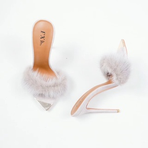 Chaussures de luxe en fourrure de vison pour femmes, sandales à talons hauts, <span class=keywords><strong>mules</strong></span> pantoufles - Product Image 3