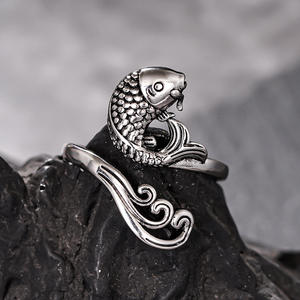 แหวนรูปปลาเงิน ชุบเงินโบราณ รูปทรงสัตว์ สำหรับทุกเพศ ของขวัญเครื่องประดับแฟชั่น - Product Image 5