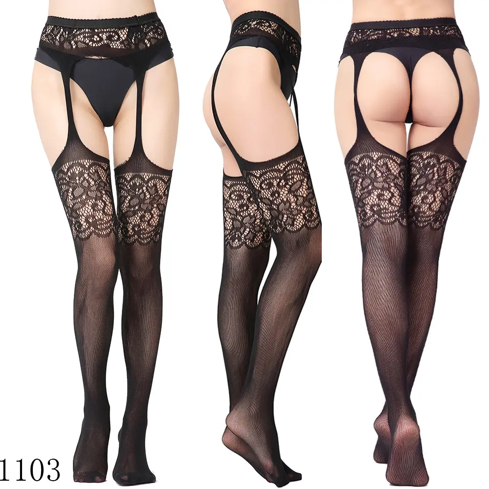 Sling fishnet stockings Anti-slip Suspender tights lingerie stripper outfits sexy Pantyhose Lace fishnet socks for Women