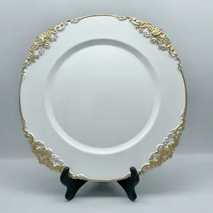 IFG Amazo Лидер продаж золотой ободок белые одноразовые пластиковые зарядные тарелки для свадебной вечеринки Рождественский Декор