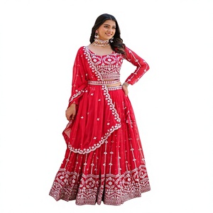 Traditional <b>RED</b> Embroidered <b>Lehenga</b> Set With Dupatta Floor-Length Women's Indian Pakistani <b>Wedding</b> Wear - Product Image 1