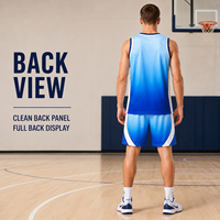 Uniforme de basket-ball pour hommes bleu dégradé personnalisé, ensemble de maillots en maille respirante à col en V pour les compétitions de basket-ball de ligue