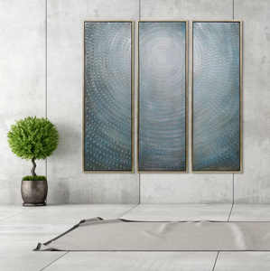 Moderne Extra Large 3 Panneau Encerclé Abstrait Point Bleu Peintures Lourdes Toile <span class=keywords><strong>Peinture</strong></span> À L'huile pour La Maison Chambre Mur Art Décor - Product Image 3