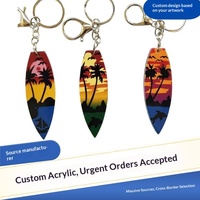 Porte-clés mini surf en acrylique, souvenirs d'été hawaïens, cadeaux amusants, jouets, breloques de sac, planches de surf, cocotiers de plage