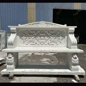 Banc de jardin extérieur droit en marbre blanc sculpté à la main, sur piédestal, pour patio de villa, vente en gros - Product Image 5