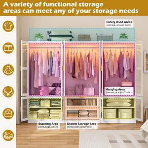 <span class=keywords><strong>Armadio</strong></span> di Lusso con Porte in Vetro LED, Ampio Guardaroba per Camera da Letto con <span class=keywords><strong>Specchio</strong></span> e Asta Appendiabiti, Mobile Contenitore in Legno Bianco - Product Image 5