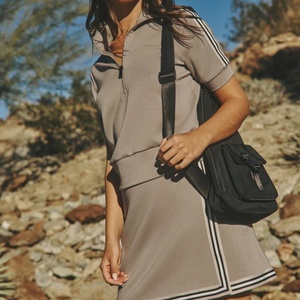 Customt Half-Zip Sweat A-Line Tennis Set High-Waisted <b>Elastic</b> Short Sleeve Golf Top Printed Front Waist Tennis <b>Skirt</b> - Product Image 2