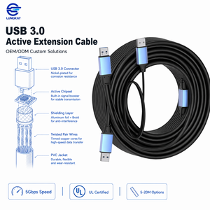 <span class=keywords><strong>Cable</strong></span> de Extensión Activo USB 3.0 LUNGKAY Macho, 5Gbps, Amplificador de Señal de Alta Velocidad, Chip Repetidor, 5M/8M/15M/20M, Uso Industrial/VR - Product Image 1