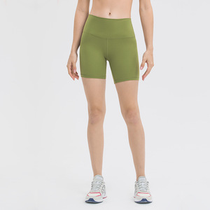 OEM LULU Running Gym 2022 nuevos pantalones cortos de Yoga desnudos de Color puro cintura alta Levantamiento de cadera apretado estiramiento entrenamiento deportes pantalones calientes para mujeres - Product Image 2
