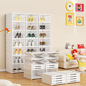 Boîte de rangement pliable en plastique transparent pour chaussures, empilable, avec charnières, pour placard - Product Image 1