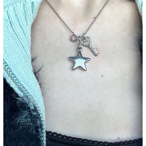 Collier étoile plaqué argent avec chaîne à perles, bijoux de mode unisexe - Product Image 2