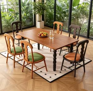 New Arrival Retro Solid Wood Dining <b>Table</b> Set with 6 Mismatched Upholstered Chairs for Home Kitchen Dining Room Furniture - Product Image 1