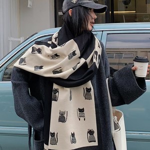 Écharpe en nylon longue, style coréen, motif chaton mignon, effet cachemire, épaisse et chaude, idéale pour l'automne/hiver – Meilleure vente - Product Image 2