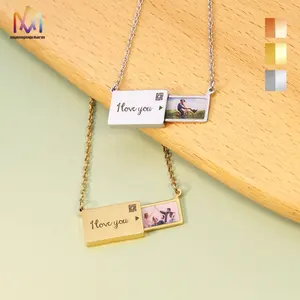 Valentine's Day New Design Customize Card Removable 18k Plated Gold Stainless Steel Envelope Necklace Pendant Necklace