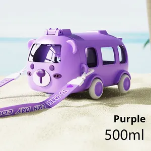Nuevo Vaso de Agua con Pajita para Niños, Diseño Creativo de Autobús de Dibujos Animados, Ecológico, Portátil, de Plástico, con Tapa Emergente, para la Escuela y Actividades al Aire Libre - Product Image 4