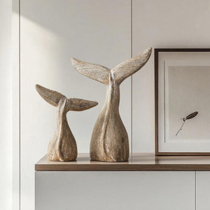 Solid Wood Whale Tail Ornament 2Pcs <b>Rustic</b> Home Decoration Craft For Living Room <b>Shelf</b> Display - Product Image 1