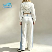 Ensemble de survêtement pour femme avec logo personnalisé, color block, sweat à capuche court zippé, pantalon large, deux pièces, tenue décontractée streetwear et sportswear