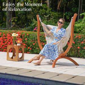 Sedia a Dondolo con Supporto in Legno e Macramè Boho Fatto a Mano con Cuscino per Interni ed Esterni Camera da Letto - Product Image 2