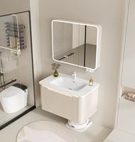 Ensemble de meubles de salle de bain de luxe européens modernes en aluminium étanche avec lavabo en céramique intégré et miroir de salle de bain LED pour hôtel
